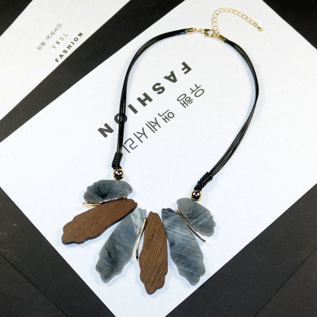 Chunky Boho Wood Resin Long Necklace