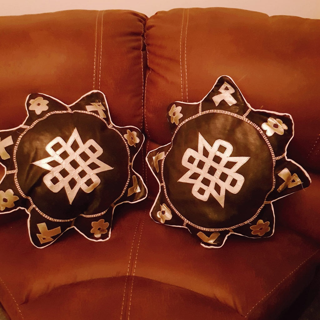 Handmade Cowhide Star Throw Pillow- Black