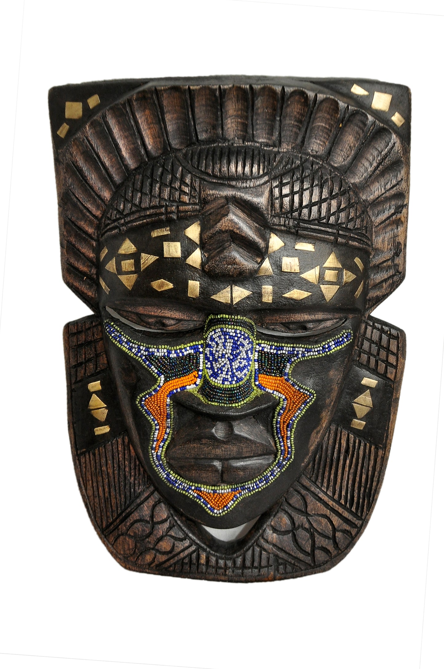 Hand Carved Tribal Beaded Wooden Couple Masks