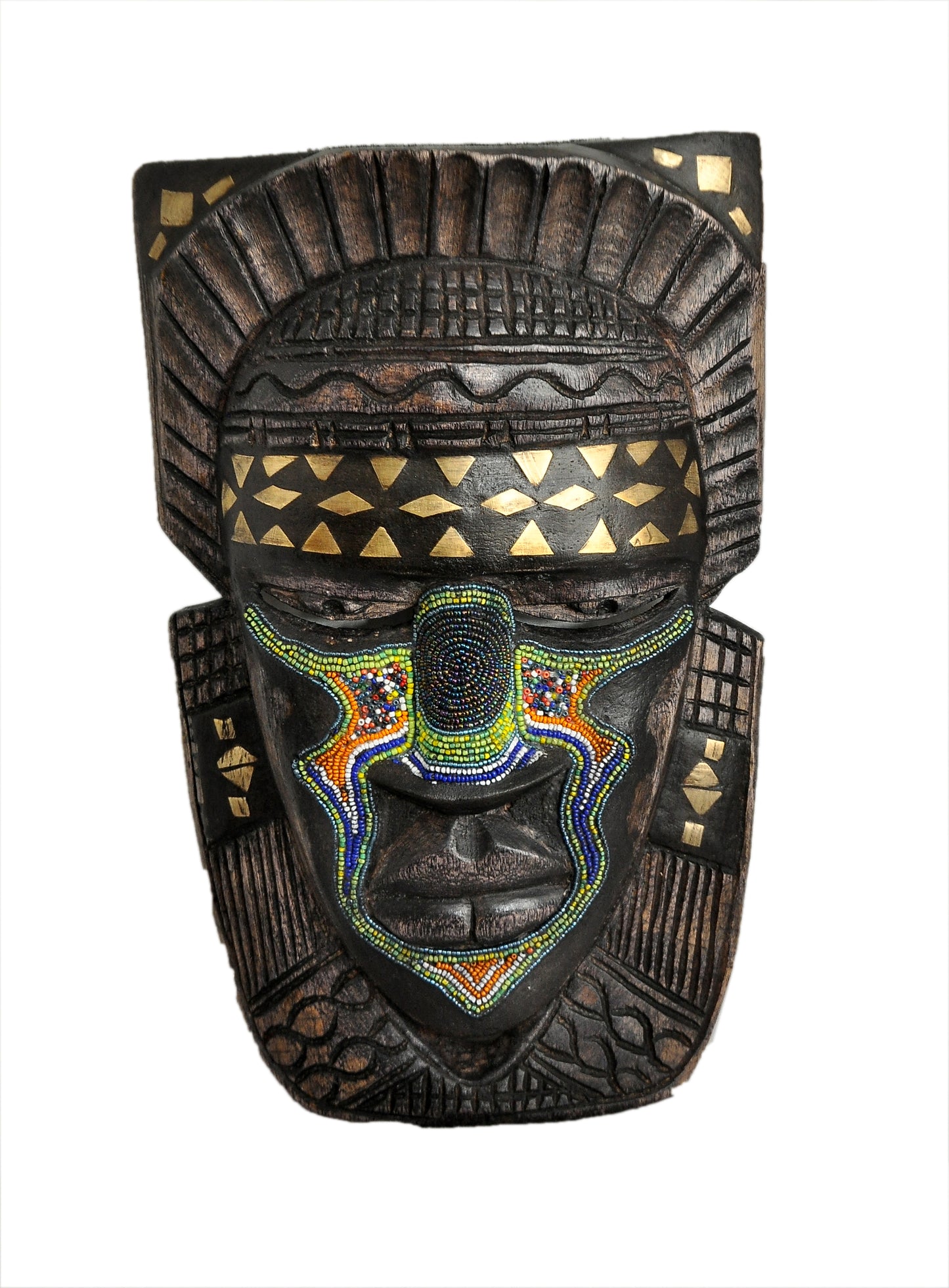 Hand Carved Tribal Beaded Wooden Couple Masks
