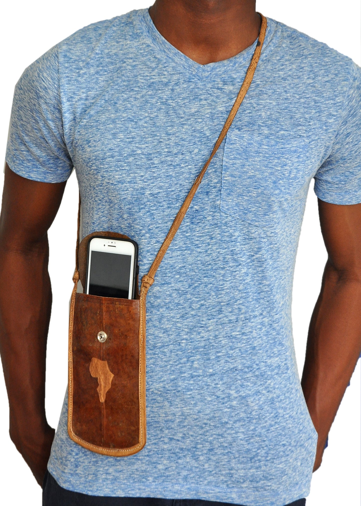 Handmade Cowhide Leather Phone Pouch with Strap
