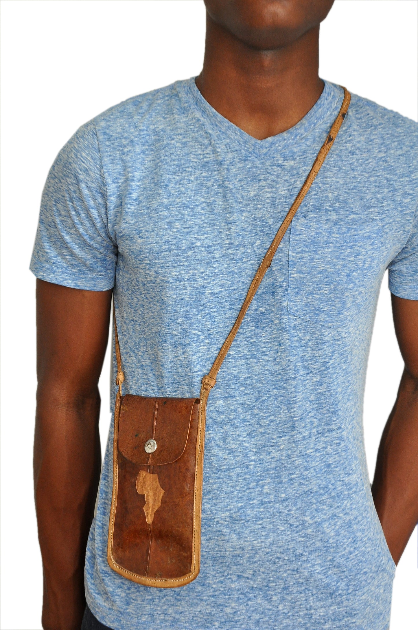 Handmade Cowhide Leather Phone Pouch with Strap