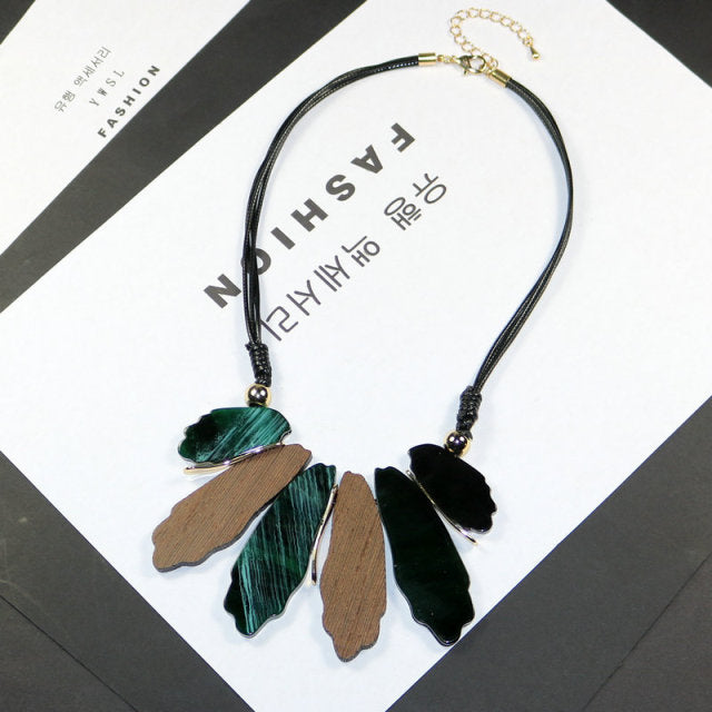 Chunky Boho Wood Resin Long Necklace