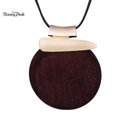 Ethnic Round Wood Pendant Necklace